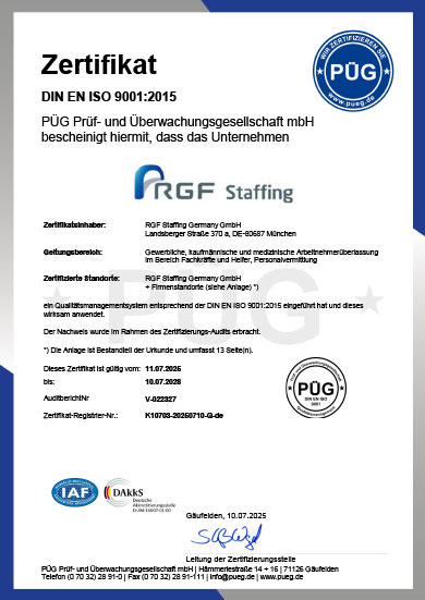 Geprüfte Qualität Zertifizierung nach DIN EN ISO 9001 - für Arbeitnehmerüberlassung & Personalvermittlung